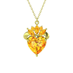 Kraliyet Kalp Kolye - Sitrin 18 ayar altın kolye (40 cm altın rolo zincir) #2a23u2