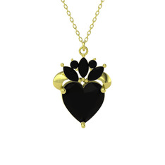 Kraliyet Kalp Kolye - Siyah zirkon 18 ayar altın kolye (40 cm altın rolo zincir) #2c8zf5