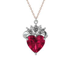 Kraliyet Kalp Kolye - Rodolit garnet ve swarovski 8 ayar beyaz altın kolye (40 cm gümüş rolo zincir) #2imcye