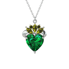 Kraliyet Kalp Kolye - Yeşil kuvars ve peridot 925 ayar gümüş kolye (40 cm beyaz altın rolo zincir) #2k6ku1