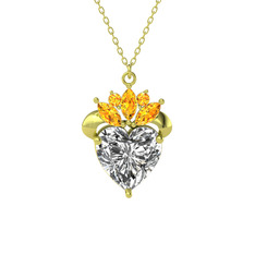 Swarovski ve sitrin 925 ayar altın kaplama gümüş kolye (40 cm altın rolo zincir)