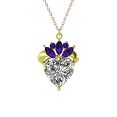 Kraliyet Kalp Kolye - Swarovski ve ametist 14 ayar altın kolye (40 cm gümüş rolo zincir) #3kja4k