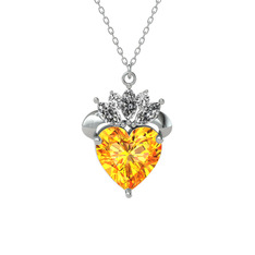Kraliyet Kalp Kolye - Sitrin ve swarovski 8 ayar beyaz altın kolye (40 cm beyaz altın rolo zincir) #43zef4