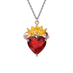 Garnet ve sitrin 925 ayar rose altın kaplama gümüş kolye (40 cm gümüş rolo zincir)