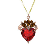 Garnet ve dumanlı kuvars 18 ayar rose altın kolye (40 cm altın rolo zincir)