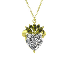 Kraliyet Kalp Kolye - Swarovski ve peridot 8 ayar altın kolye (40 cm gümüş rolo zincir) #4m8axn