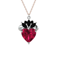 Rodolit garnet ve siyah zirkon 8 ayar beyaz altın kolye (40 cm rose altın rolo zincir)