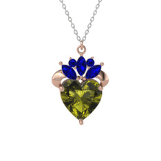 Peridot ve lab safir 925 ayar rose altın kaplama gümüş kolye (40 cm beyaz altın rolo zincir)