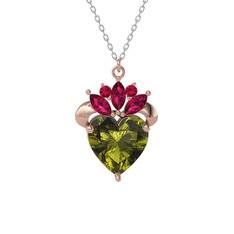 Peridot ve rodolit garnet 8 ayar rose altın kolye (40 cm beyaz altın rolo zincir)