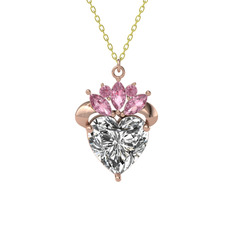 Kraliyet Kalp Kolye - Swarovski ve pembe kuvars 925 ayar rose altın kaplama gümüş kolye (40 cm altın rolo zincir) #5zt3zk