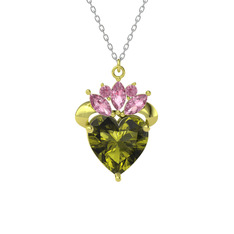 Peridot ve pembe kuvars 925 ayar altın kaplama gümüş kolye (40 cm beyaz altın rolo zincir)