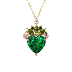 Kraliyet Kalp Kolye - Yeşil kuvars ve peridot 18 ayar rose altın kolye (40 cm altın rolo zincir) #64yx19