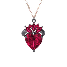 Kraliyet Kalp Kolye - Rodolit garnet 925 ayar siyah rodyum kaplama gümüş kolye (40 cm rose altın rolo zincir) #6lvjgf