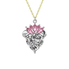 Swarovski ve pembe kuvars 925 ayar gümüş kolye (40 cm gümüş rolo zincir)