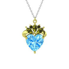 Akuamarin ve peridot 18 ayar altın kolye (40 cm beyaz altın rolo zincir)