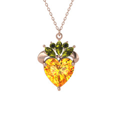 Kraliyet Kalp Kolye - Sitrin ve peridot 8 ayar rose altın kolye (40 cm gümüş rolo zincir) #786f7u