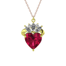 Kraliyet Kalp Kolye - Rodolit garnet ve beyaz zirkon 925 ayar altın kaplama gümüş kolye (40 cm rose altın rolo zincir) #7bnmn9