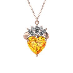 Kraliyet Kalp Kolye - Sitrin ve swarovski 18 ayar rose altın kolye (40 cm rose altın rolo zincir) #8n4iyy