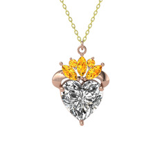 Swarovski ve sitrin 18 ayar rose altın kolye (40 cm altın rolo zincir)