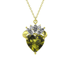 Kraliyet Kalp Kolye - Peridot ve swarovski 18 ayar altın kolye (40 cm gümüş rolo zincir) #90qq2u