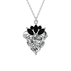Kraliyet Kalp Kolye - Swarovski ve siyah zirkon 14 ayar beyaz altın kolye (40 cm beyaz altın rolo zincir) #90rif7