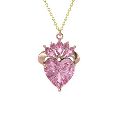 Kraliyet Kalp Kolye - Pembe kuvars 925 ayar rose altın kaplama gümüş kolye (40 cm altın rolo zincir) #931w3s