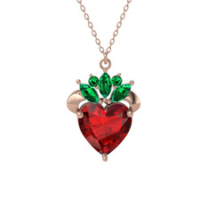 Garnet ve yeşil kuvars 18 ayar rose altın kolye (40 cm rose altın rolo zincir)