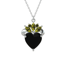 Siyah zirkon ve peridot 8 ayar beyaz altın kolye (40 cm beyaz altın rolo zincir)