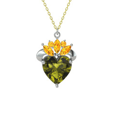 Kraliyet Kalp Kolye - Peridot ve sitrin 8 ayar beyaz altın kolye (40 cm altın rolo zincir) #99p2wb
