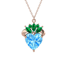 Kraliyet Kalp Kolye - Akuamarin ve yeşil kuvars 925 ayar rose altın kaplama gümüş kolye (40 cm gümüş rolo zincir) #99wbqi