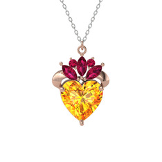 Sitrin ve rodolit garnet 8 ayar rose altın kolye (40 cm beyaz altın rolo zincir)