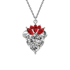 Swarovski ve garnet 14 ayar beyaz altın kolye (40 cm gümüş rolo zincir)