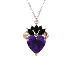 Kraliyet Kalp Kolye - Ametist ve siyah zirkon 14 ayar rose altın kolye (40 cm beyaz altın rolo zincir) #9j9w2b