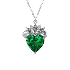 Kraliyet Kalp Kolye - Yeşil kuvars ve swarovski 925 ayar gümüş kolye (40 cm gümüş rolo zincir) #9oee3e