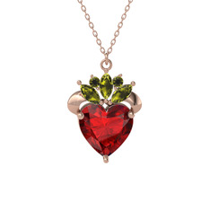 Kraliyet Kalp Kolye - Garnet ve peridot 14 ayar rose altın kolye (40 cm rose altın rolo zincir) #9qulty