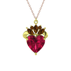 Rodolit garnet ve dumanlı kuvars 18 ayar altın kolye (40 cm rose altın rolo zincir)