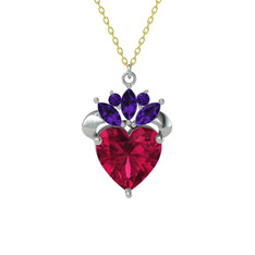 Rodolit garnet ve ametist 925 ayar gümüş kolye (40 cm gümüş rolo zincir)