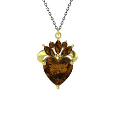 Kraliyet Kalp Kolye - Dumanlı kuvars 925 ayar altın kaplama gümüş kolye (40 cm gümüş rolo zincir) #aii0m6