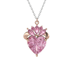 Kraliyet Kalp Kolye - Pembe kuvars 18 ayar rose altın kolye (40 cm beyaz altın rolo zincir) #akqyef