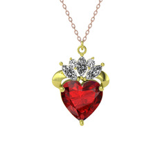 Garnet ve swarovski 14 ayar altın kolye (40 cm rose altın rolo zincir)