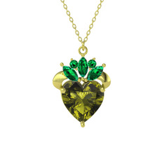 Peridot ve yeşil kuvars 18 ayar altın kolye (40 cm altın rolo zincir)