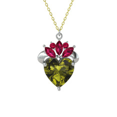 Peridot ve rodolit garnet 925 ayar gümüş kolye (40 cm altın rolo zincir)