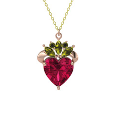 Kraliyet Kalp Kolye - Rodolit garnet ve peridot 925 ayar rose altın kaplama gümüş kolye (40 cm altın rolo zincir) #b8ibie