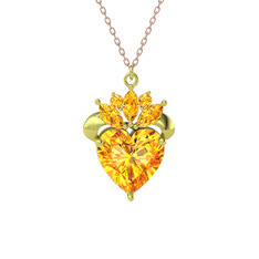 Kraliyet Kalp Kolye - Sitrin 8 ayar altın kolye (40 cm rose altın rolo zincir) #b93ybd