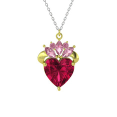 Rodolit garnet ve pembe kuvars 18 ayar altın kolye (40 cm beyaz altın rolo zincir)