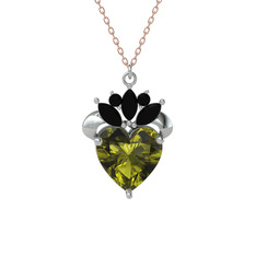 Peridot ve siyah zirkon 925 ayar gümüş kolye (40 cm rose altın rolo zincir)