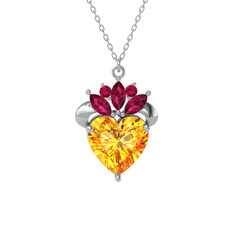 Sitrin ve rodolit garnet 14 ayar beyaz altın kolye (40 cm beyaz altın rolo zincir)