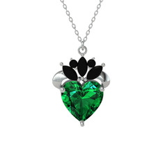 Kraliyet Kalp Kolye - Yeşil kuvars ve siyah zirkon 14 ayar beyaz altın kolye (40 cm beyaz altın rolo zincir) #ddpm23