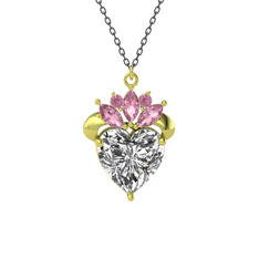 Swarovski ve pembe kuvars 925 ayar altın kaplama gümüş kolye (40 cm gümüş rolo zincir)