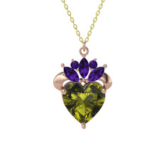 Kraliyet Kalp Kolye - Peridot ve ametist 8 ayar rose altın kolye (40 cm altın rolo zincir) #dzrghz